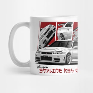 Nissan Skyline r34 GTR White, JDM Car Mug